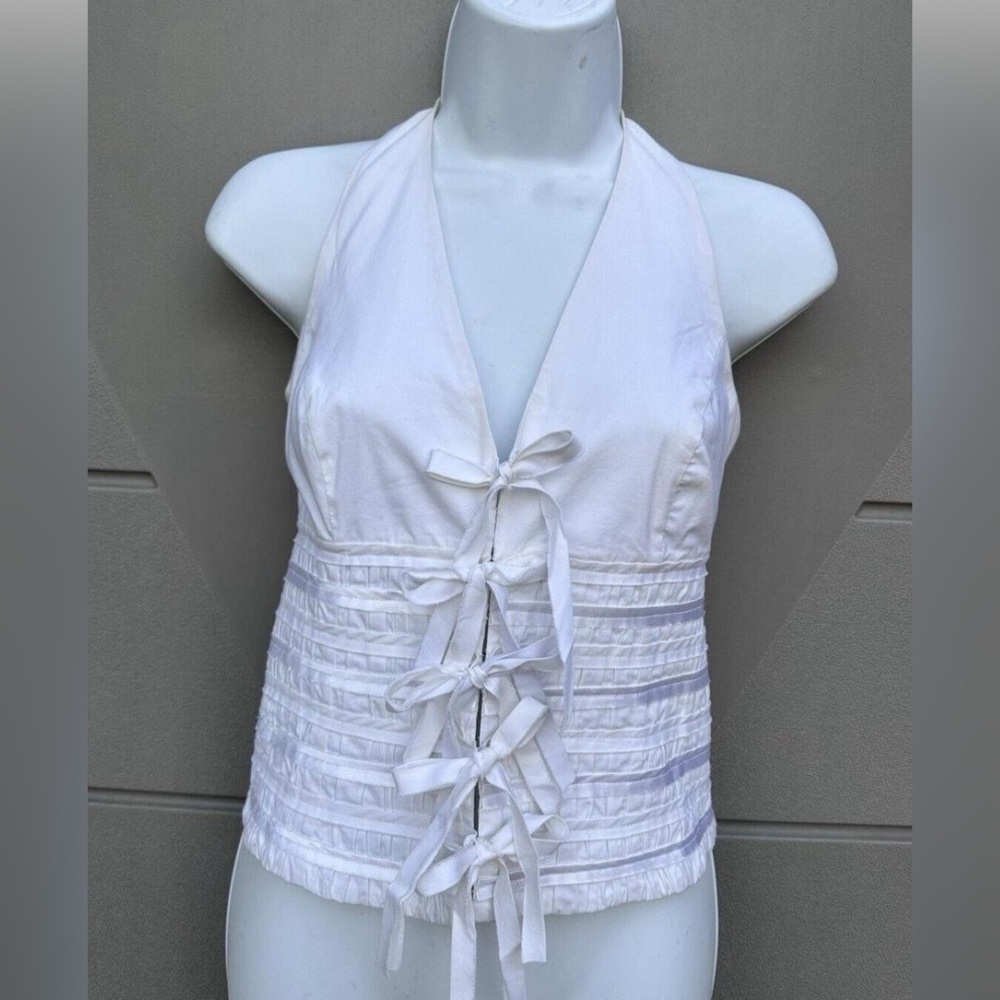 I.N.C. White Halter Top with Bow Details vintage